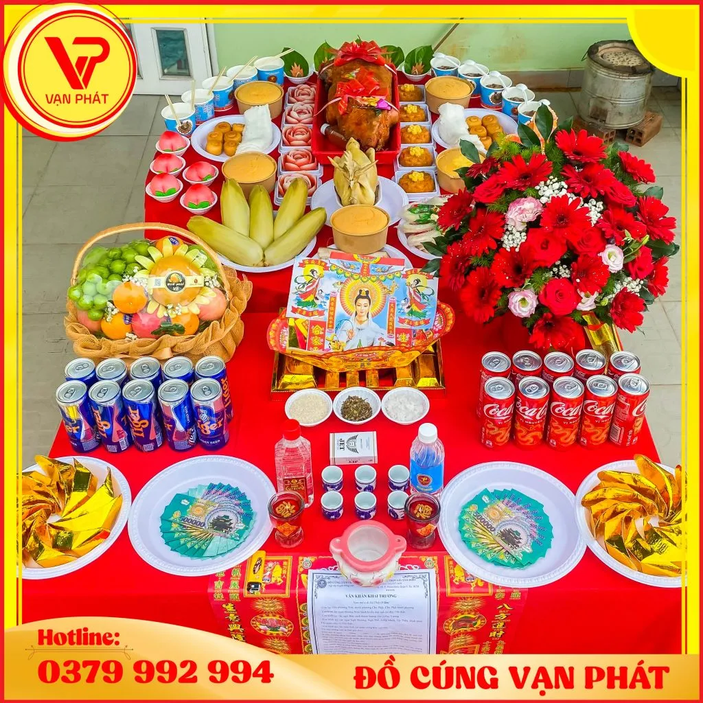 alt text: Mâm cúng khai trương cửa hàng mới