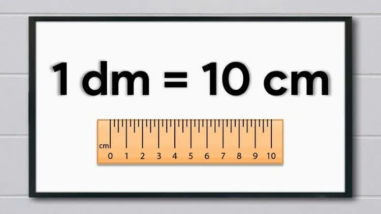 Hình ảnh minh họa cách chuyển đổi 1dm bằng 10cm, làm rõ mối quan hệ giữa decimet và centimet