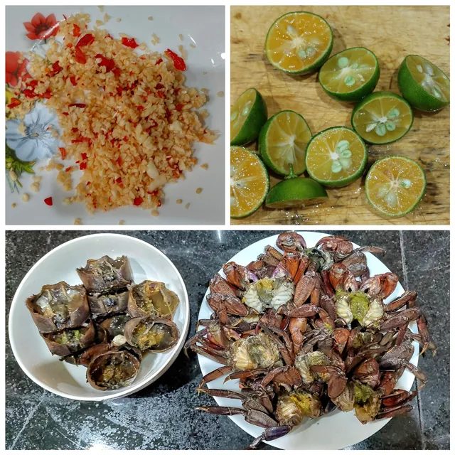 Các nguyên liệu tươi ngon chuẩn bị làm món ba khía trộn tỏi ớt