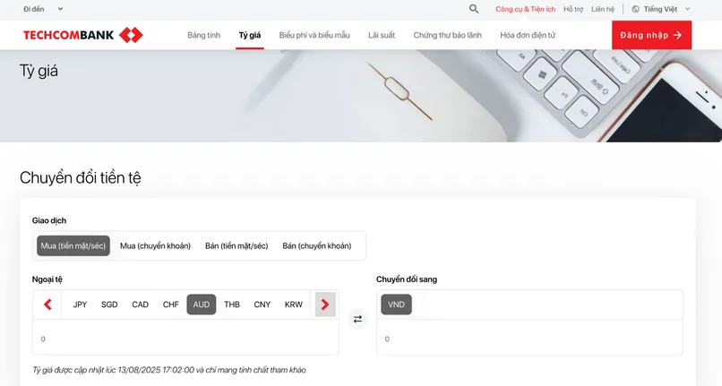 Truy cập website các ngân hàng để cập nhật tỷ giá chính xác hơn.