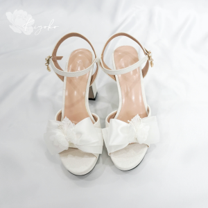 Giày cưới sandal đế vuông đính nơ cao 10cm