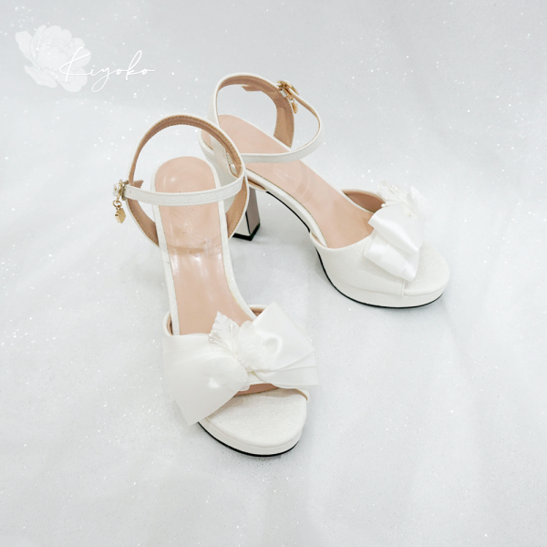 Giày cưới sandal đế vuông đính nơ cao 10cm