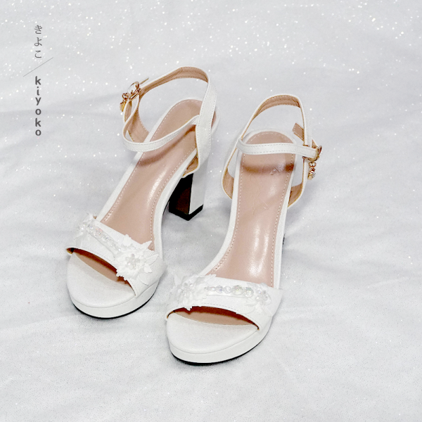 Giày cưới Sandal gót vuông 10cm đính hoa tuyết anh