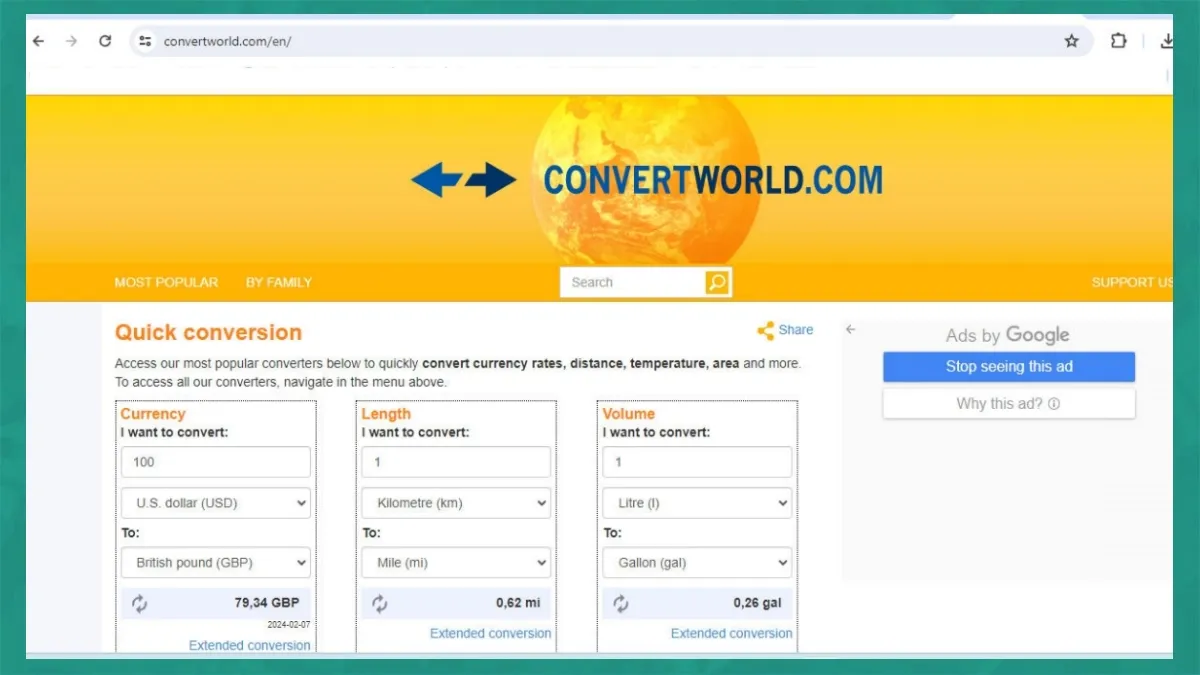 Giao diện website hỗ trợ chuyển đổi đơn vị độ dài trực tuyến nhanh chóng và chính xác